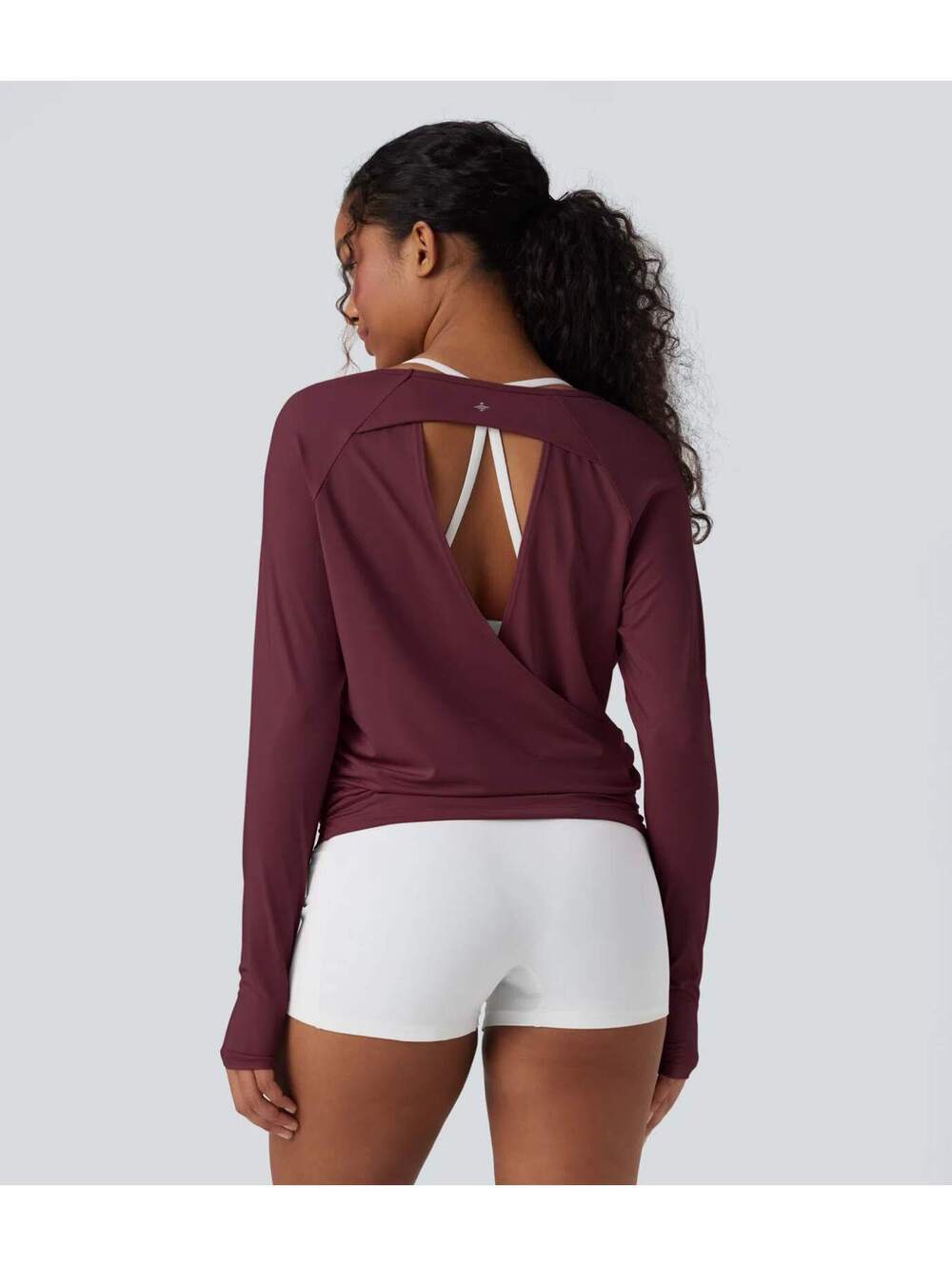 Halara Cut-out Back Thumb Hole Ruched Relaxed Yoga Sports Top Size Large - Picture 7 of 8